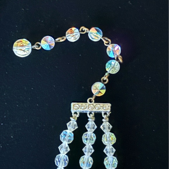 Vintage 3 Strand Aurora Borealis Crystal Necklace - Picture 4 of 6